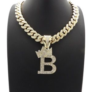 Initial B Pendant & 12mm 18" Full Iced Out Chain